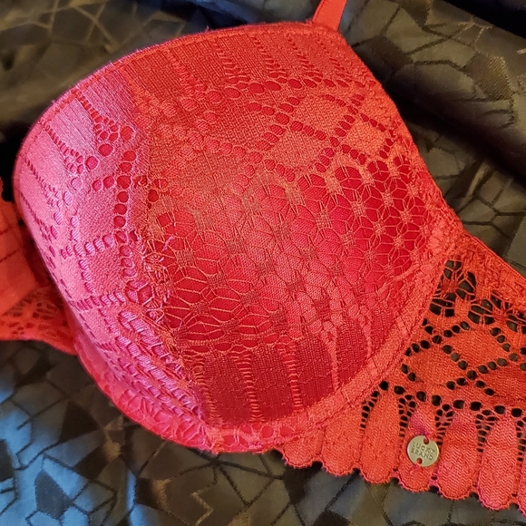 Lucky Brand Bra 34-C Red Lace Push-up Lined Underwire EUC - Picture 6 of 8